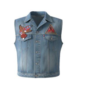 Vintage Guess Georges Marciano Denim Vest L Biker Motorcycle Patches USA Eagle